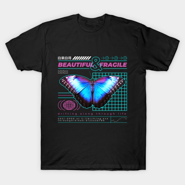 Vaporwave Butterfly T-Shirt by Hmus